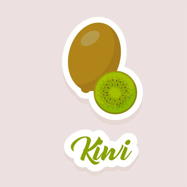 Sticker Vectoriel Mignon Fruits Kiwi Icônes Style Plat Spe — Image vectorielle