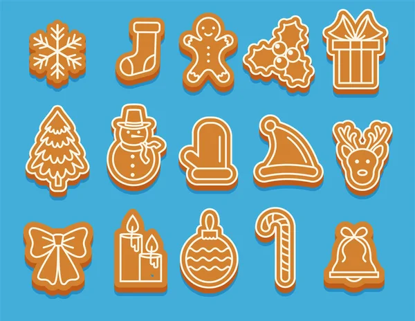 Cartoon Gingerbread Cookies Celebration Design Christmas Vector Elements Illustration Cards — Stock Vector