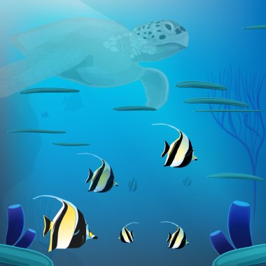 Yeşil deniz kaplumbağası balıklarla Yüzme 