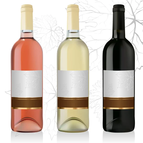 Beyaz gül ve kırmızı şarap şişeleri kümesi 