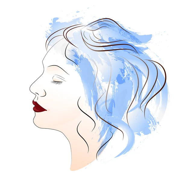 Vrouwen met blauw haar en rode lippen — Stockvector