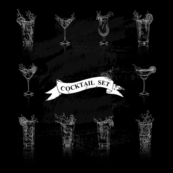 Kokteyl set siyah ve beyaz — Stok Vektör