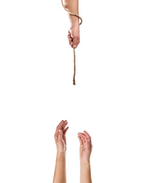 Mãos de mão uma corda — Fotografia de Stock