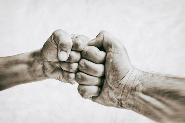 Clash Two Fists Toned Background Concept Confrontation Fight Domestic Violence — Stock Photo, Image