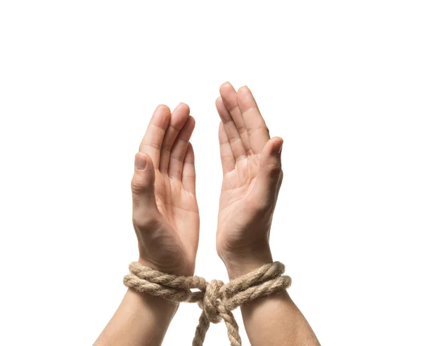 Woman Hands Tied Together Rope Trafficking Persons Slavery Domestic Violence — Stock Photo, Image