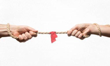 Bir erkek ve bir kadın çekiştiriyorlar. Kavram.