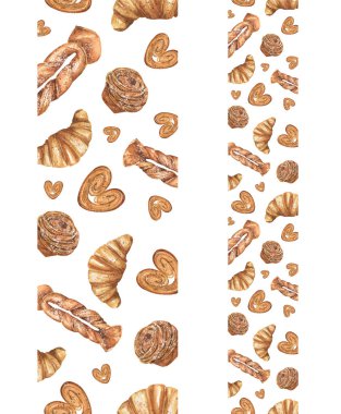 Hamur işleri desenli dikişsiz kenarlıklar suluboya kümesi