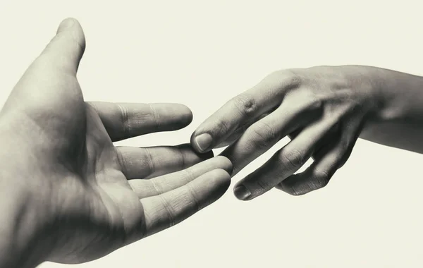 Salvação Humana Duas Mãos Sobre Fundo Branco Isolado Imagem Preto — Fotografia de Stock