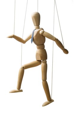 Kontrol et. İpler Marionette 'in elinde. İş konsepti. 