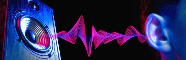 Zvuková Vlna Přenos Zvuku Reproduktoru Lidského Ucha Hlasitý Zvuk Hluchota — Stock fotografie