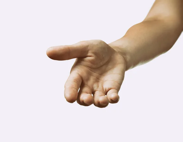 Människa Sträcker Hjälpande Hand Begreppet Stöd Rådgivning Hjälplinje Isolerad Vitt — Stockfoto