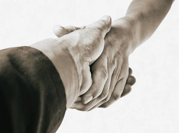 Hands Man Woman Connected Handshake Metaphor Rescue Love Assistance — Stock Photo, Image