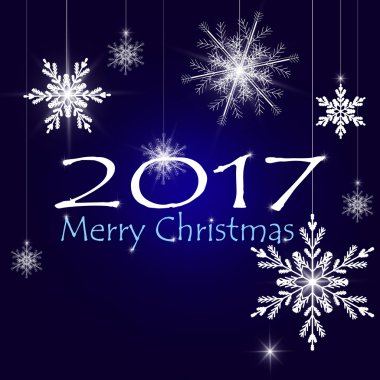 Neşeli Noel kartı Xmas süslemeleri. Gümüş kar tanesi. Vektör.