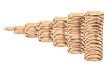 Beyaz arkaplanda para yığınları.