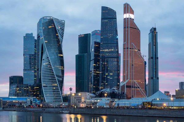 Moskva Března 2019 Obchodní Centrum Moskva Pohled Západ Slunce — Stock fotografie