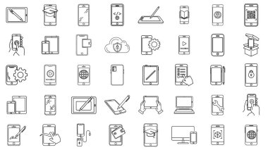 Elektronik aygıt simgesi dizisi. vektör çizgisi ve doğrusal biçim.