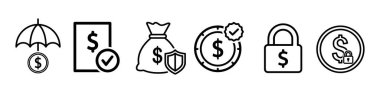 set of money icons. money bag icon. money, dollar, pound sterling, euro and dollar. vector