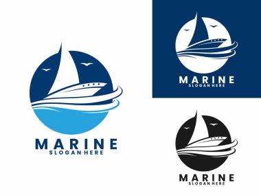 Teknesi ve logosu olan denizci tasarım vektör şablonu. Deniz işareti logo tasarımı vektörü