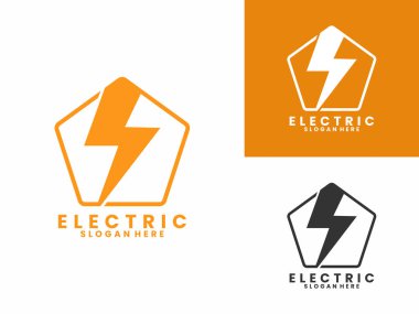 Altıgen logo tasarım vektör şablonlu elektrik yıldırımı. Elektrik şirketi logosu tasarımı