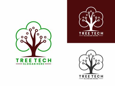 Ağaç teknolojisi logo tasarım vektör şablonu. Tree Tech basit logo tasarımı