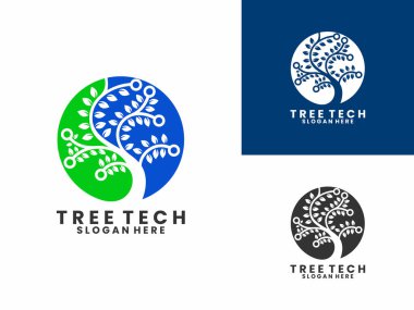Ağaç ağı logosu tasarımı. Çember logo tasarım şablonu olan ağaç teknolojisi
