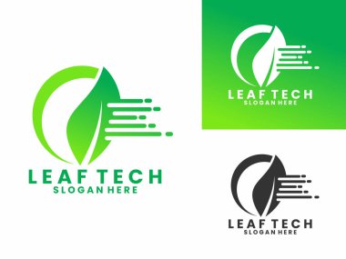 Yaprak teknolojisi logo tasarım vektör şablonu. Doğa Hızı teknoloji logosu tasarımı