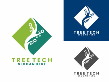 Eşkenar dörtgen logo dizayn vektör şablonuna sahip soyut ağaç teknolojisi