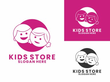 Çember logo tasarım şablonu ile çocuk kombinasyonu. Çocuklar logo tasarım vektör şablonu depoluyorlar