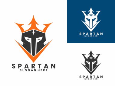 Taçlı logo tasarım konsepti olan Sparta miğferi. En iyi Spartalı logo tasarım vektör şablonu