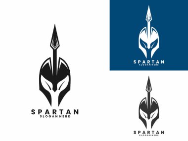 Mızrak logosu tasarım şablonu ile Spartalı miğfer kombinasyonu. Sparta logo tasarımı kavramı