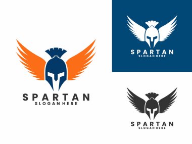 Kanat logosu tasarım vektörlü Sparta miğferi. Sparta logo tasarım vektör şablonu