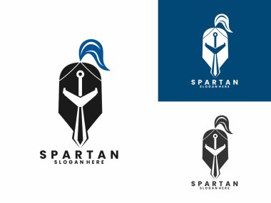 Kılıç logosu tasarım vektörüyle Sparta miğferi karışımı. Sparta logo tasarım vektör şablonu