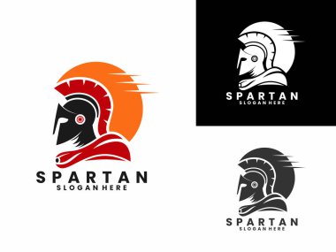 Güneş logosu tasarım şablonu olan Spartalı savaşçı. Basit modern Sparta logo tasarım vektörü