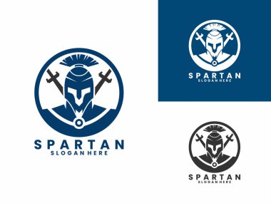 Kılıçlı Spartalı savaşçı ve daire çizgisi logo tasarımı ikonu. Sparta logo tasarım vektör şablonu