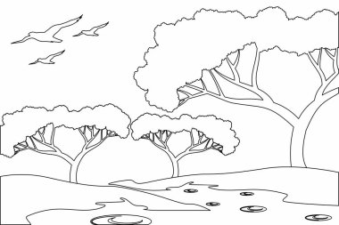 Bataklık vektör arkaplanı, Doğa sulak çizim vektörü