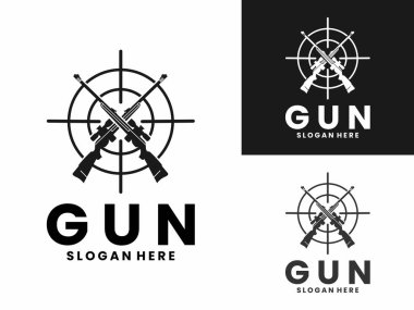 Daire çizimi logo tasarım şablonu olan keskin nişancı. Silah logosu tasarımı