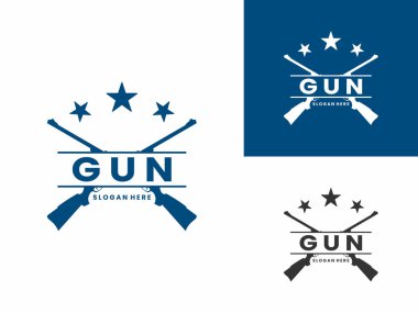 Yıldız logosu tasarım vektör şablonu olan silah. Silah deposu logo tasarımı simgesi