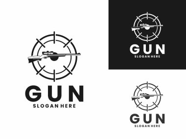 Nişan logosu vektör şablonu olan bir keskin nişancı. Silah görüntüsü logo tasarımı simgesi