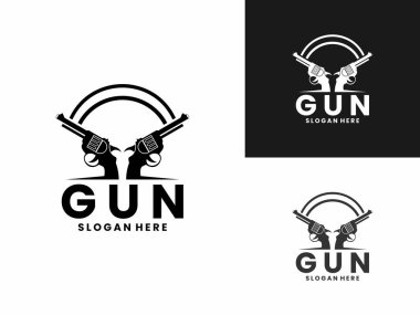 Daire çizgisi logo tasarım vektörlü kovboy silahı. Silah logosu tasarım şablonu