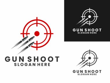 Hedef logo tasarım vektörüyle ateş et. Silah atış logo şablonu