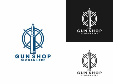Nişan logosu dizayn şablonuyla mermi kombinasyonu. Klasik silah dükkanı logo tasarım vektörü