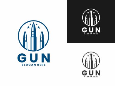 Çemberli ve yıldız logosu tasarım vektörlü mermi. Silah dükkanı logo tasarım şablonu