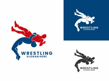 Güreşçi sporcu logosu tasarım vektör şablonu