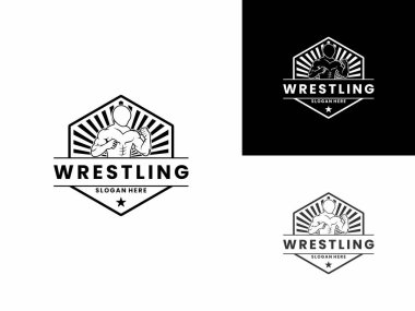 Klasik spor güreşi logosu tasarım vektör şablonu