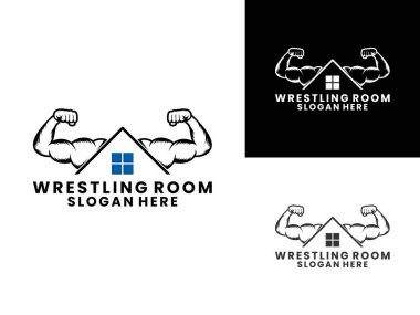 Ev güreşi sporu logosu tasarım vektör şablonu