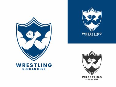 Kalkan logo tasarım vektör şablonu ile spor güreşi