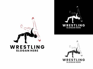 Güreşçi atlet logosu tasarım şablonu. Güreş sporu logo tasarım vektörü