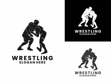 Güreşen siluet logo tasarım şablonu