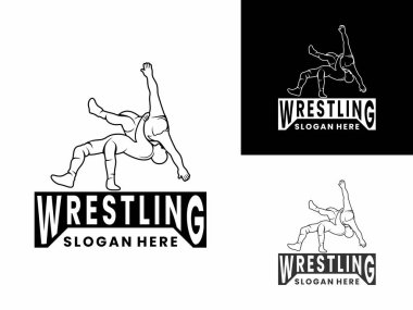 Güreş hattı logo tasarım vektör şablonu. Spor logo tasarımı simgesi