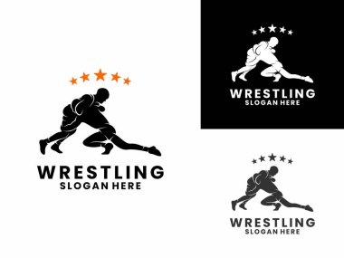 Güreşen yıldız logo tasarım vektör şablonu, Güreşen spor logo tasarım vektör simgesi